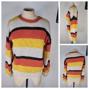 Tularosa Sweater Sz XS Marled Knit Striped Balloon Sleeve Crewneck Angora